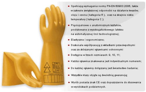 Rękawice elektroizolacyjne 5 kV ELSEC, do pracy z napięciem do 1 KV