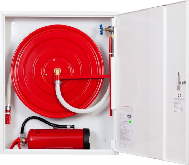 Hydrant wewnętrzny Z-25/20G FIT wertykalny, zawieszany z wężem półsztywnym 25mm dł. 20m i miejscem na gaśnicę