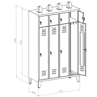 Szafka ubraniowa MDP STRN400/4 na nogach, czteroosobowa, wymiary