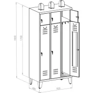 Szafka ubraniowa MDP STRN400/3 na nogach, trzyosobowa, wymiary